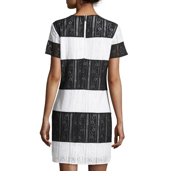 Michael Kors NWT Lace Black White Striped Mod Short Sleeved Shift Dress - Picture 2 of 8